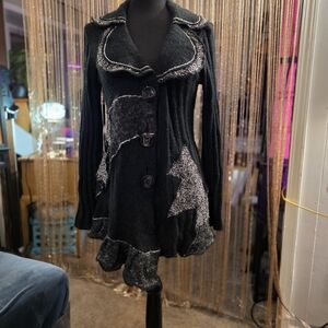 SALONI Black Knit Cardigan with Gray Accents